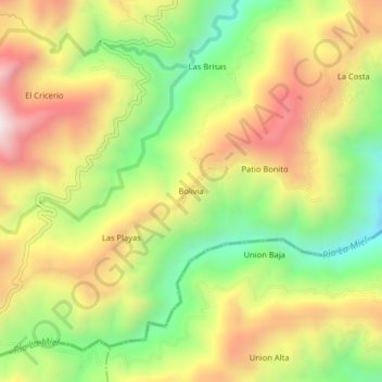 Mapa topográfico Bolivia, altitude, relevo
