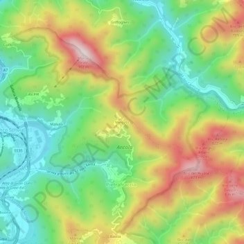 Mapa topográfico Minceto, altitude, relevo