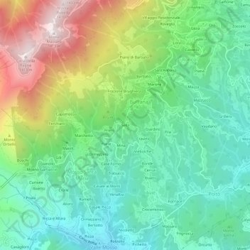 Mapa topográfico Sella, altitude, relevo