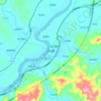 Mapa topográfico 蓝口镇, altitude, relevo