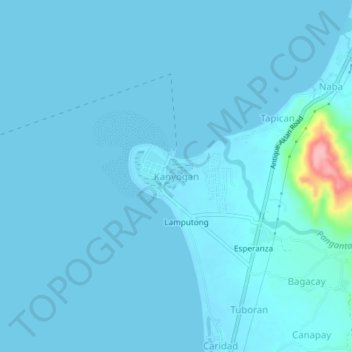 Mapa topográfico Kanyogan, altitude, relevo