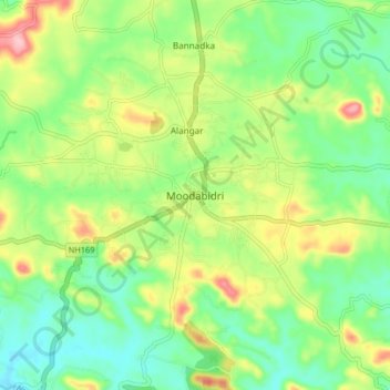 Mapa topográfico Moodabidri, altitude, relevo