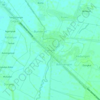 Mapa topográfico Dempet, altitude, relevo