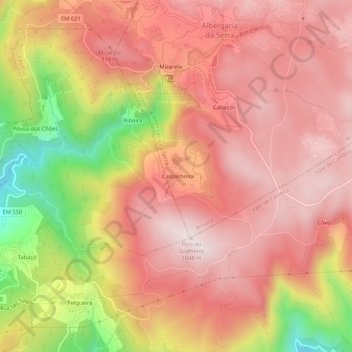 Mapa topográfico Castanheira, altitude, relevo