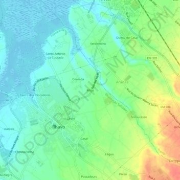 Mapa topográfico Ribas, altitude, relevo
