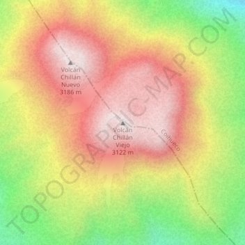 Mapa topográfico Volcán Chillán Viejo, altitude, relevo