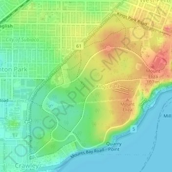 Mapa topográfico Kings Park, altitude, relevo
