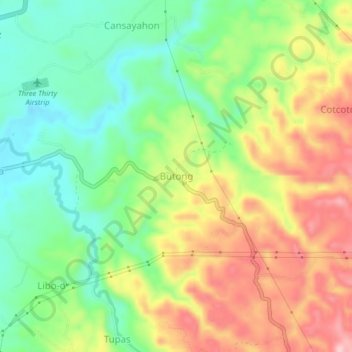 Mapa topográfico Butong, altitude, relevo