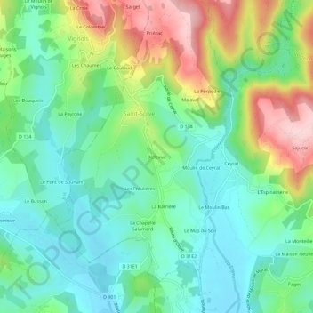 Mapa topográfico Bellevue, altitude, relevo