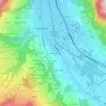 Mapa topográfico Les Golettes, altitude, relevo