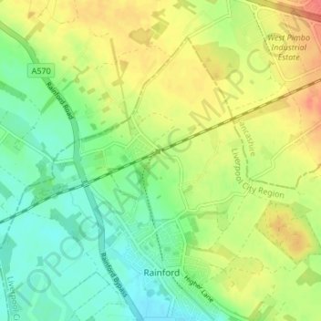 Mapa topográfico Rainford Junction, altitude, relevo