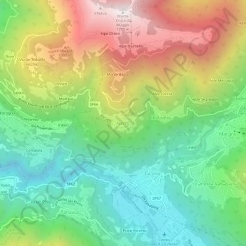 Mapa topográfico Narro, altitude, relevo