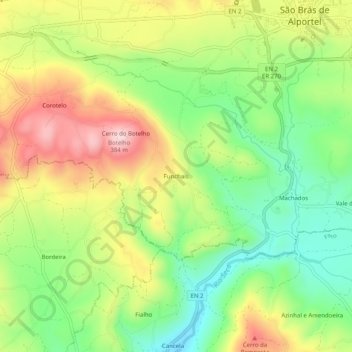 Mapa topográfico Funchais, altitude, relevo