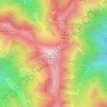 Mapa topográfico Monte Altissimo, altitude, relevo