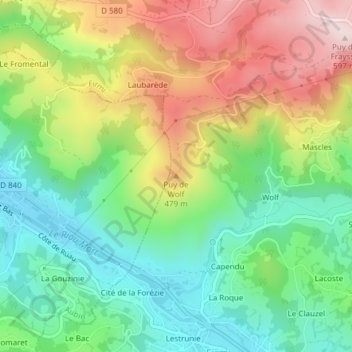 Mapa topográfico Puy de Wolf, altitude, relevo