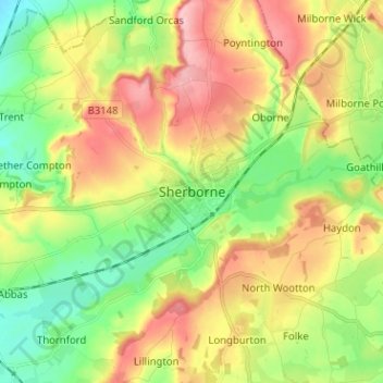 Mapa topográfico Sherborne, altitude, relevo