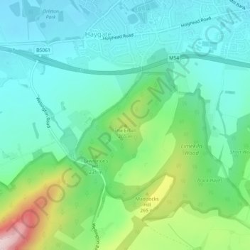 Mapa topográfico The Ercall, altitude, relevo