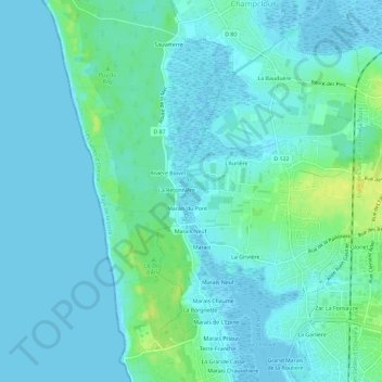 Mapa topográfico Marais Moizon, altitude, relevo