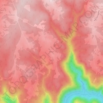 Mapa topográfico Vergne, altitude, relevo