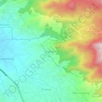 Mapa topográfico Jogjogan, altitude, relevo
