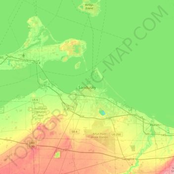 Mapa topográfico Sandusky, altitude, relevo