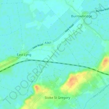 Mapa topográfico Athelney, altitude, relevo