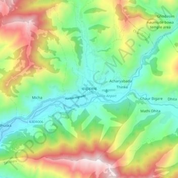Mapa topográfico Chandannath, altitude, relevo