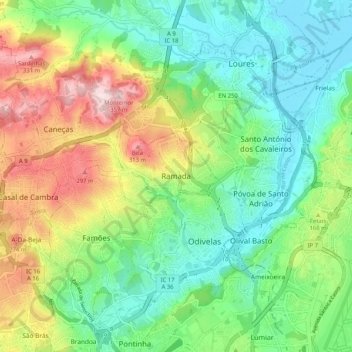 Mapa topográfico Ramada, altitude, relevo