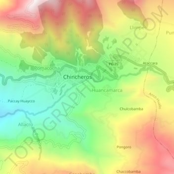 Mapa topográfico Vinobamba, altitude, relevo