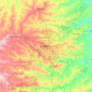 Mapa topográfico Londrina, altitude, relevo