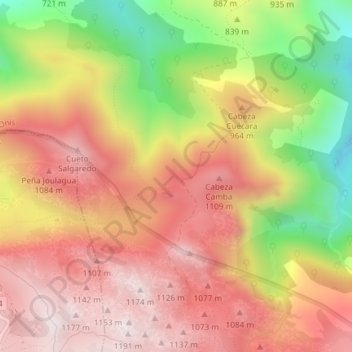 Mapa topográfico Mirador de Camba, altitude, relevo