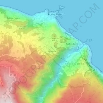 Mapa topográfico Lamaçeiros, altitude, relevo