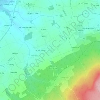 Mapa topográfico La Saudraie, altitude, relevo