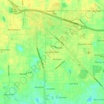 Mapa topográfico Dawson Heights, altitude, relevo