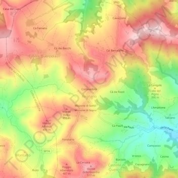 Mapa topográfico Cortevedola, altitude, relevo