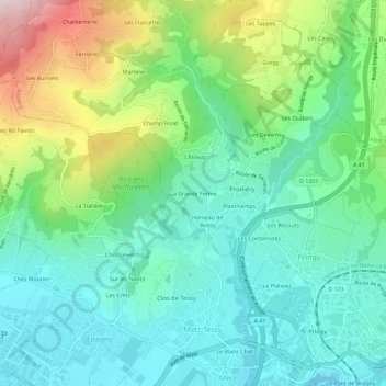 Mapa topográfico La Grande Ferme, altitude, relevo