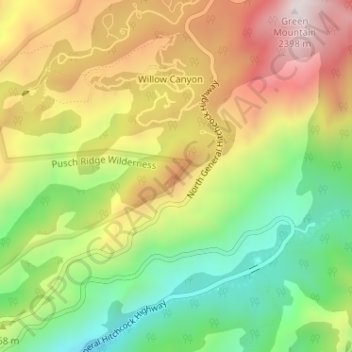 Mapa topográfico Lizard Rock, altitude, relevo