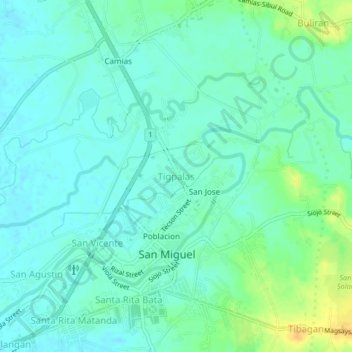 Mapa topográfico Tigpalas, altitude, relevo