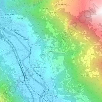 Mapa topográfico Ripiano, altitude, relevo