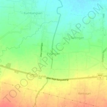 Mapa topográfico Palangan, altitude, relevo
