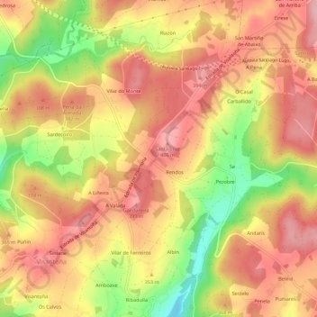 Mapa topográfico Rendos, altitude, relevo