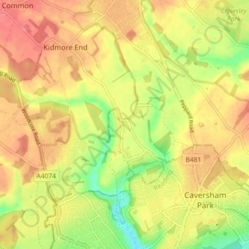 Mapa topográfico Chalkhouse Green, altitude, relevo