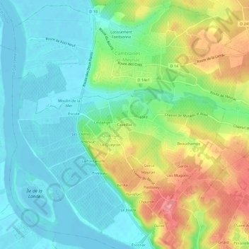 Mapa topográfico Cavaillac, altitude, relevo