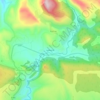 Mapa topográfico La Souche, altitude, relevo