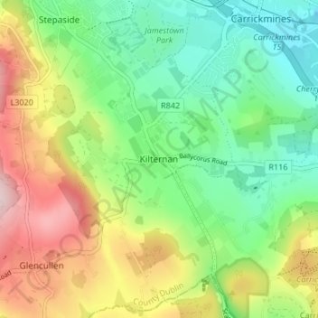 Mapa topográfico Kilternan, altitude, relevo