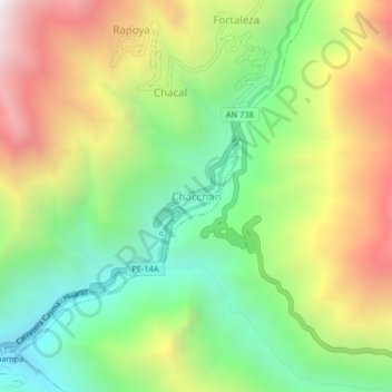 Mapa topográfico Chacchan, altitude, relevo