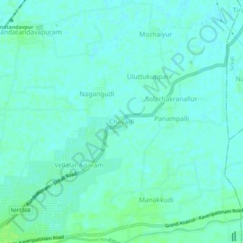 Mapa topográfico Chavadi, altitude, relevo