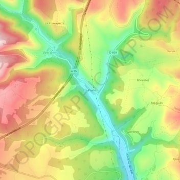 Mapa topográfico La Prade, altitude, relevo