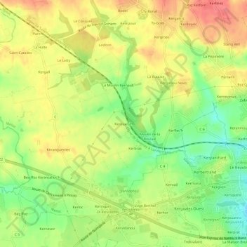 Mapa topográfico Kerouarc'h, altitude, relevo