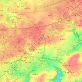 Mapa topográfico Kererven, altitude, relevo